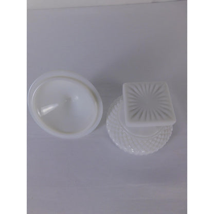 Vintage White Milk Glass Diamond Point Lidded Compote Pedestal Bowl Candy Dish