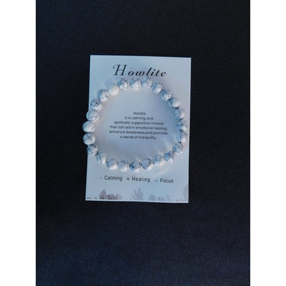 Howlite Gemstone Bead Bracelet Calming Healing Focus Stretch Unisex Jewelry Gift