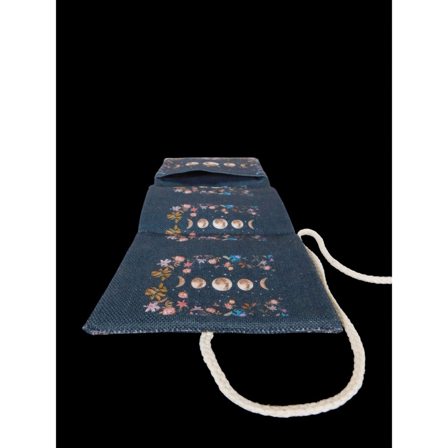 Celestial Moon Floral Tarot Card Holder Trifold Cord