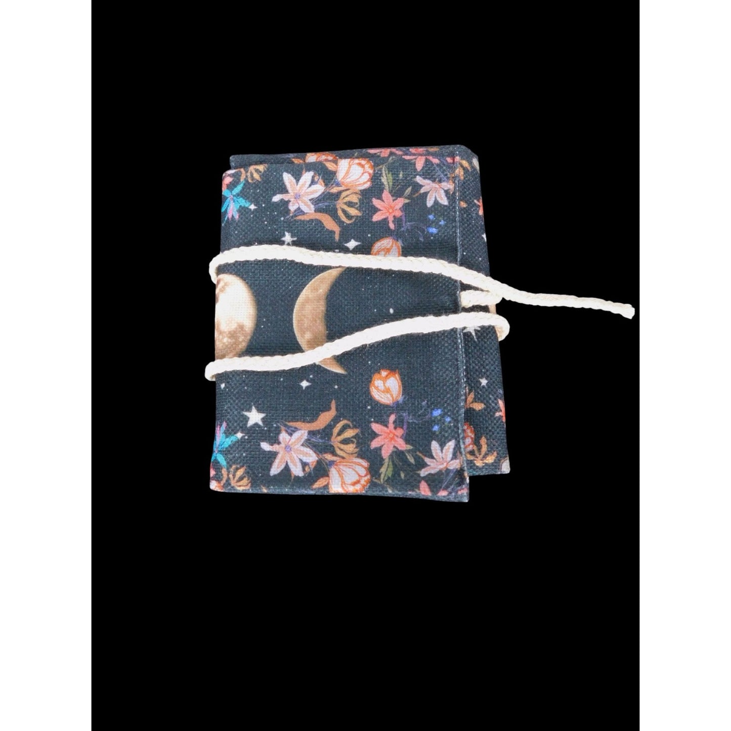 Celestial Moon Floral Tarot Card Holder Trifold Cord