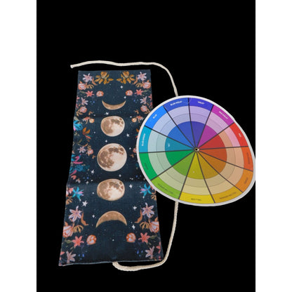 Celestial Moon Floral Tarot Card Holder Trifold Cord