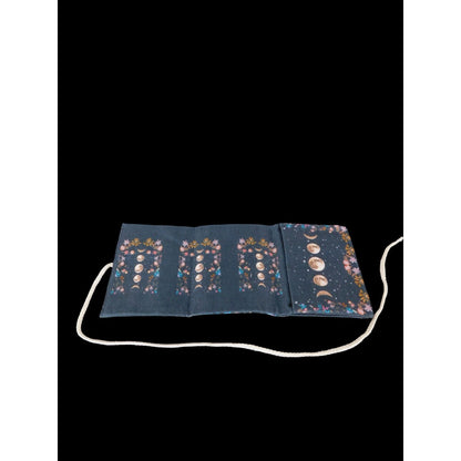 Celestial Moon Floral Tarot Card Holder Trifold Cord