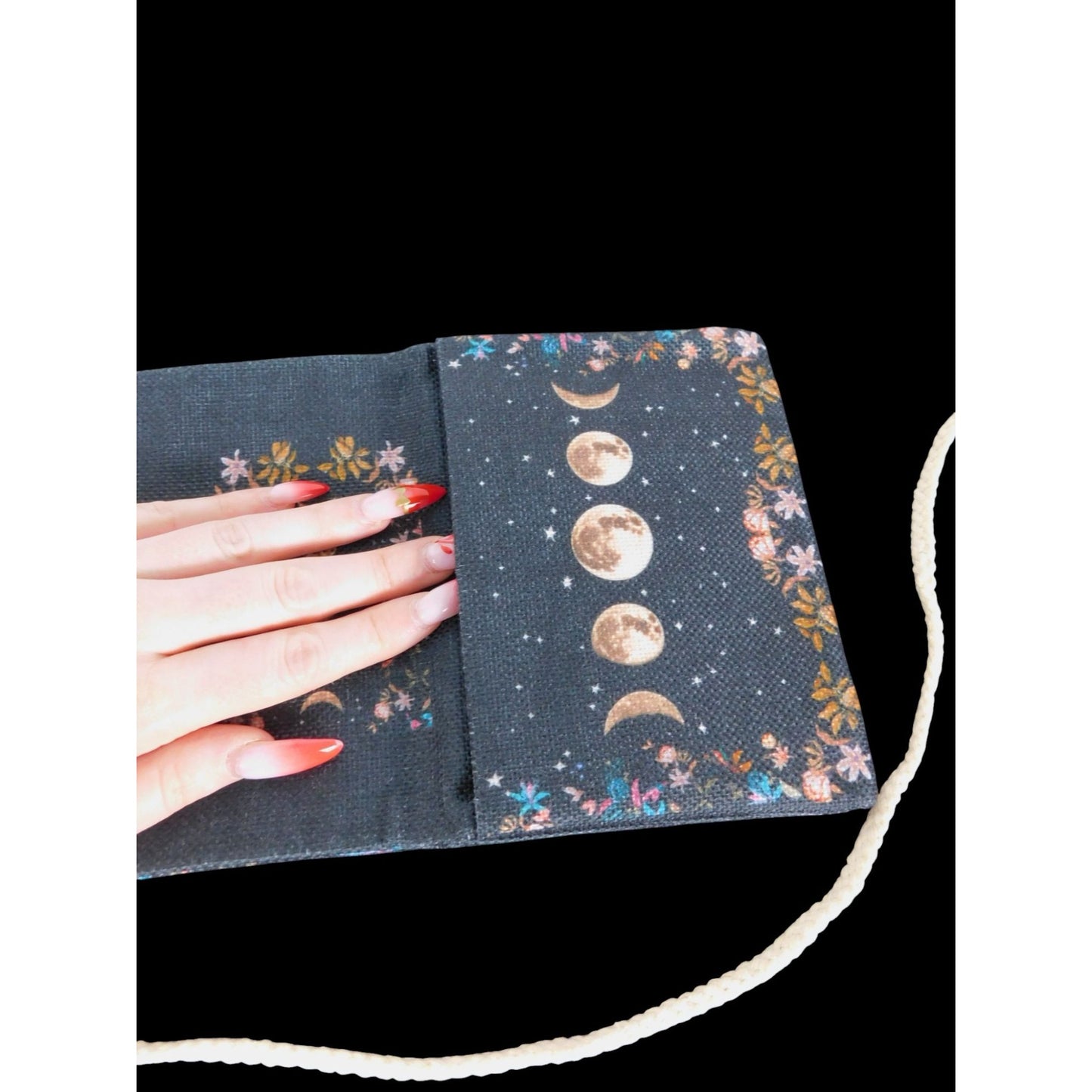 Celestial Moon Floral Tarot Card Holder Trifold Cord
