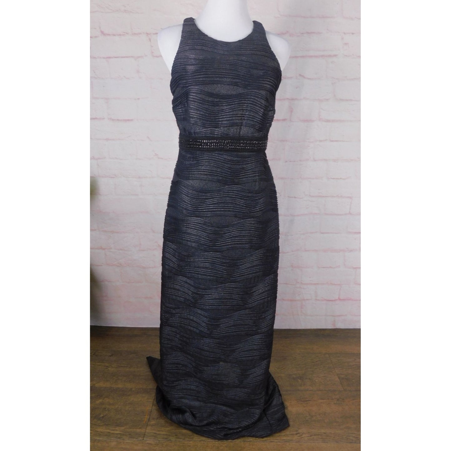 Scarlett Black Textured Gown 6 Beaded Waist Keyhole