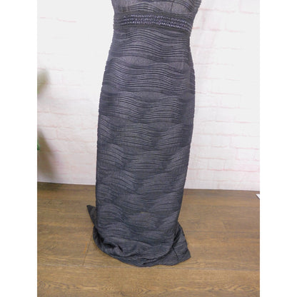 Scarlett Black Textured Gown 6 Beaded Waist Keyhole