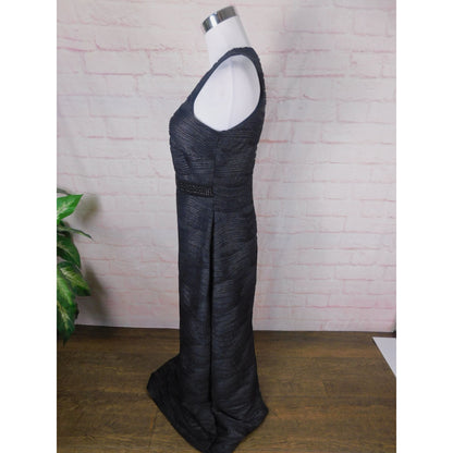 Scarlett Black Textured Gown 6 Beaded Waist Keyhole