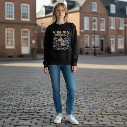 Virginia Halloween Ghost Sweatshirt The Haunting Of The Hollow Grounds Lantern Smoke Colonial Shadows Black Pullover