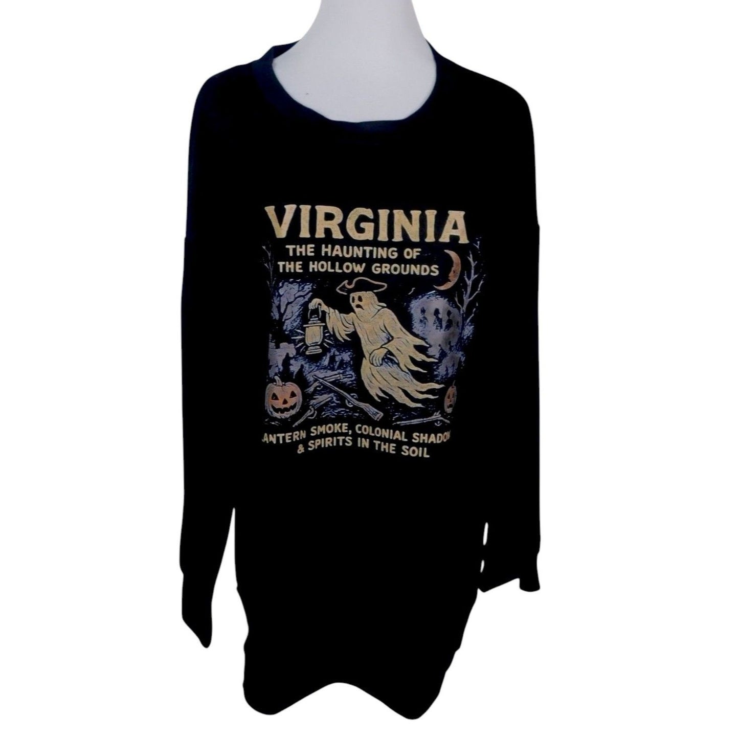 Virginia Halloween Ghost Sweatshirt The Haunting Of The Hollow Grounds Lantern Smoke Colonial Shadows Black Pullover