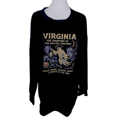 Virginia Halloween Ghost Sweatshirt The Haunting Of The Hollow Grounds Lantern Smoke Colonial Shadows Black Pullover