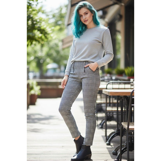 Fashion Nova Plaid High-Waist Pants S - Zipper Slim - Excellent