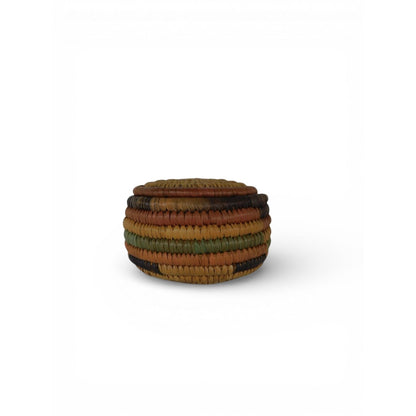 Native American Papago Hand Woven Lidded Coil Basket Tohono O’odham