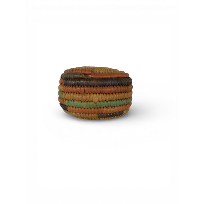 Native American Papago Hand Woven Lidded Coil Basket Tohono O’odham