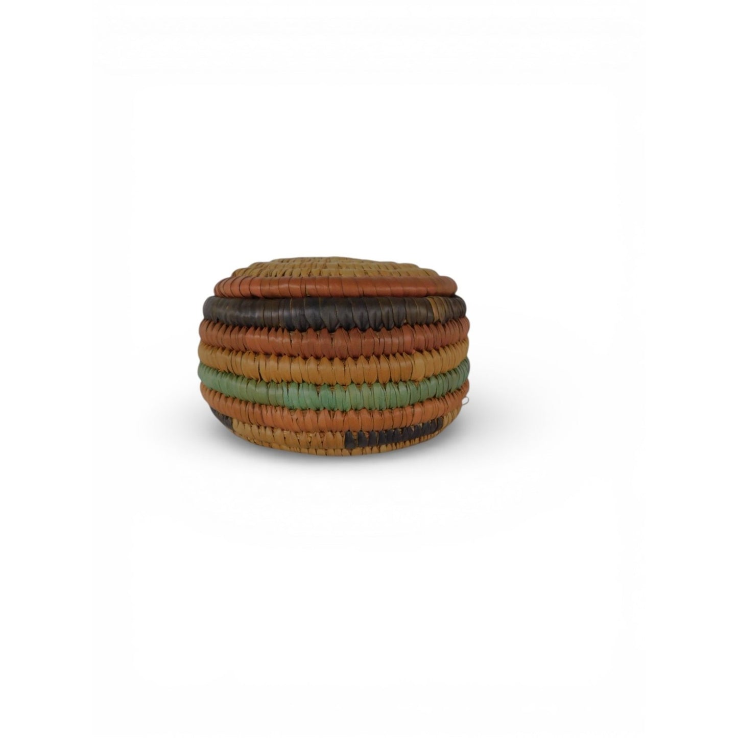 Native American Papago Hand Woven Lidded Coil Basket Tohono O’odham