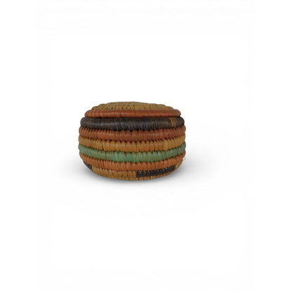 Native American Papago Hand Woven Lidded Coil Basket Tohono O’odham