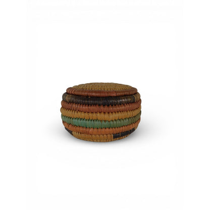 Native American Papago Hand Woven Lidded Coil Basket Tohono O’odham