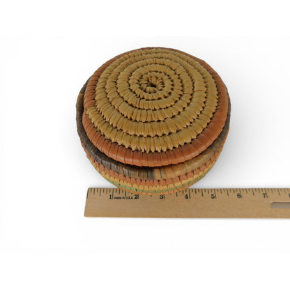 Native American Papago Hand Woven Lidded Coil Basket Tohono O’odham