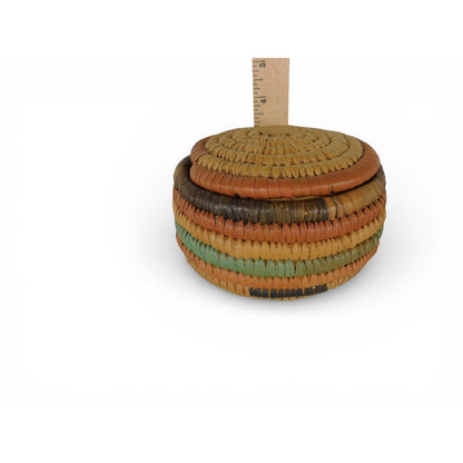 Native American Papago Hand Woven Lidded Coil Basket Tohono O’odham