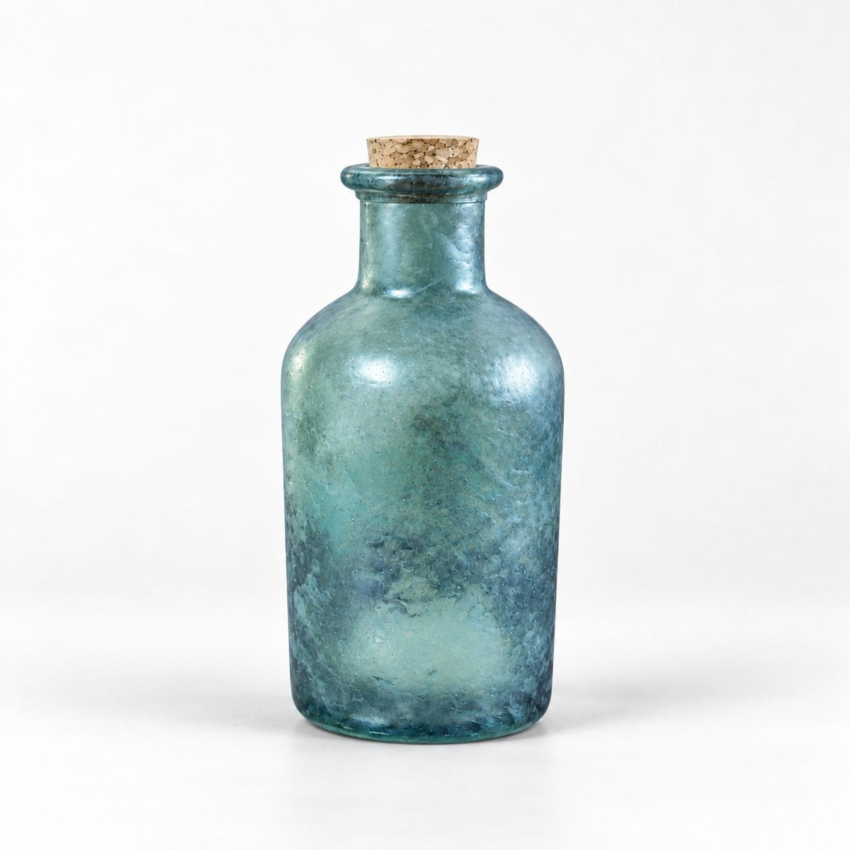 Six inch blue glass apothecary bottle with cork stopper