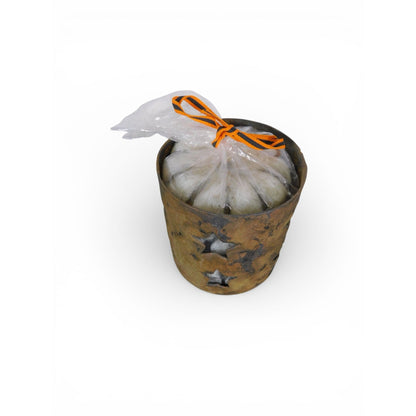 Vintage Rustic Metal Star Luminary Candle Holder w Skull Candles