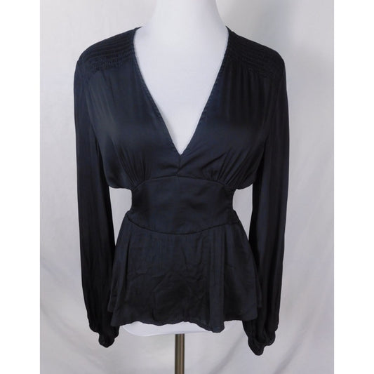 Grade & Gather S Black Peplum Blouse Romantic Gothic Witchcore V-Neck