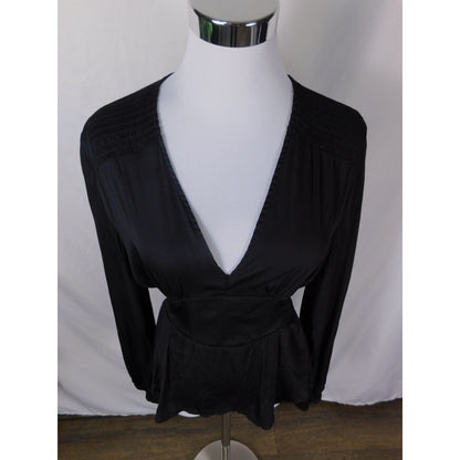 Grade & Gather S Black Peplum Blouse Romantic Gothic Witchcore V-Neck