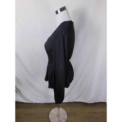 Grade & Gather S Black Peplum Blouse Romantic Gothic Witchcore V-Neck
