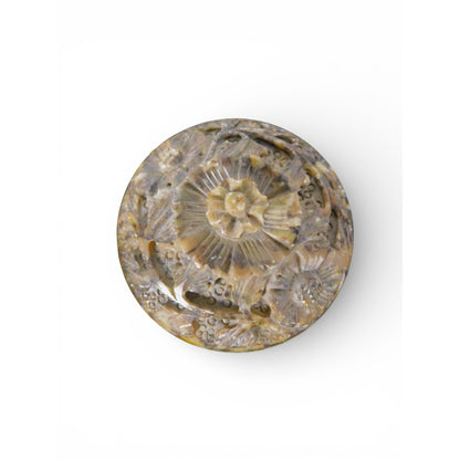 Chinese Soapstone Pill Box Carved Floral Lidded Vintage Stone