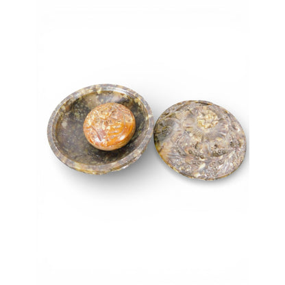 Chinese Soapstone Pill Box Carved Floral Lidded Vintage Stone