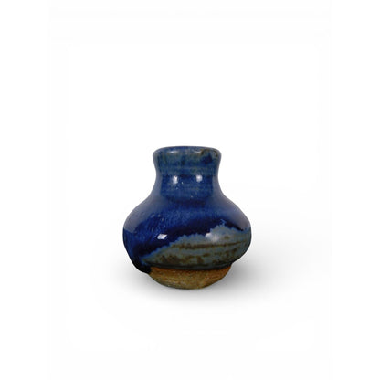 Vintage Studio Pottery Blue Glaze Mini Vases Signed Artisan Pair