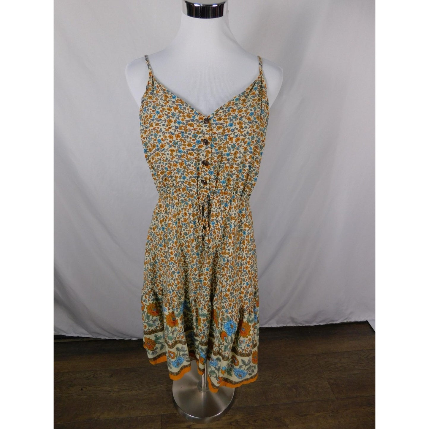 PRETTYGARDEN Floral Boho Midi Dress L - Button Front Tiered - Excellent