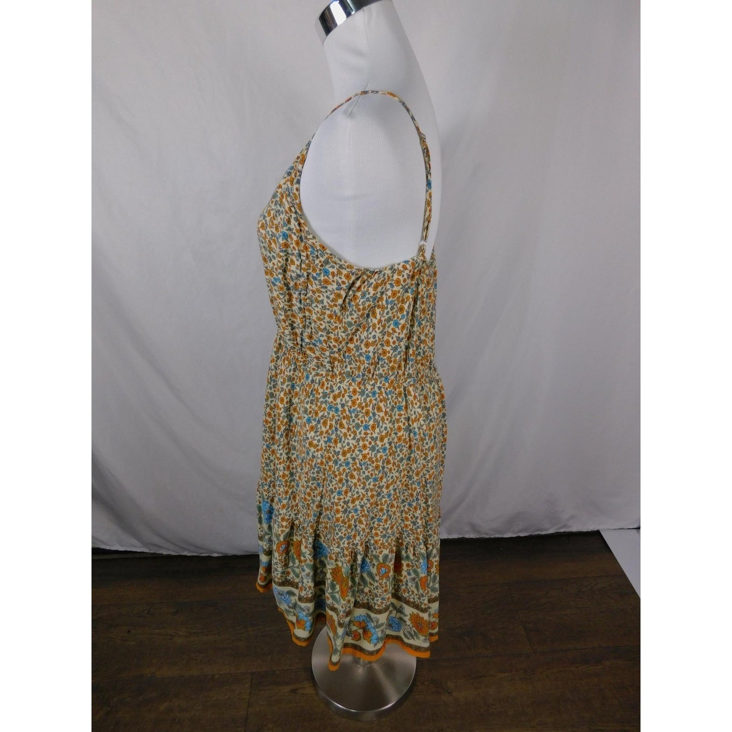 PRETTYGARDEN Floral Boho Midi Dress L - Button Front Tiered - Excellent