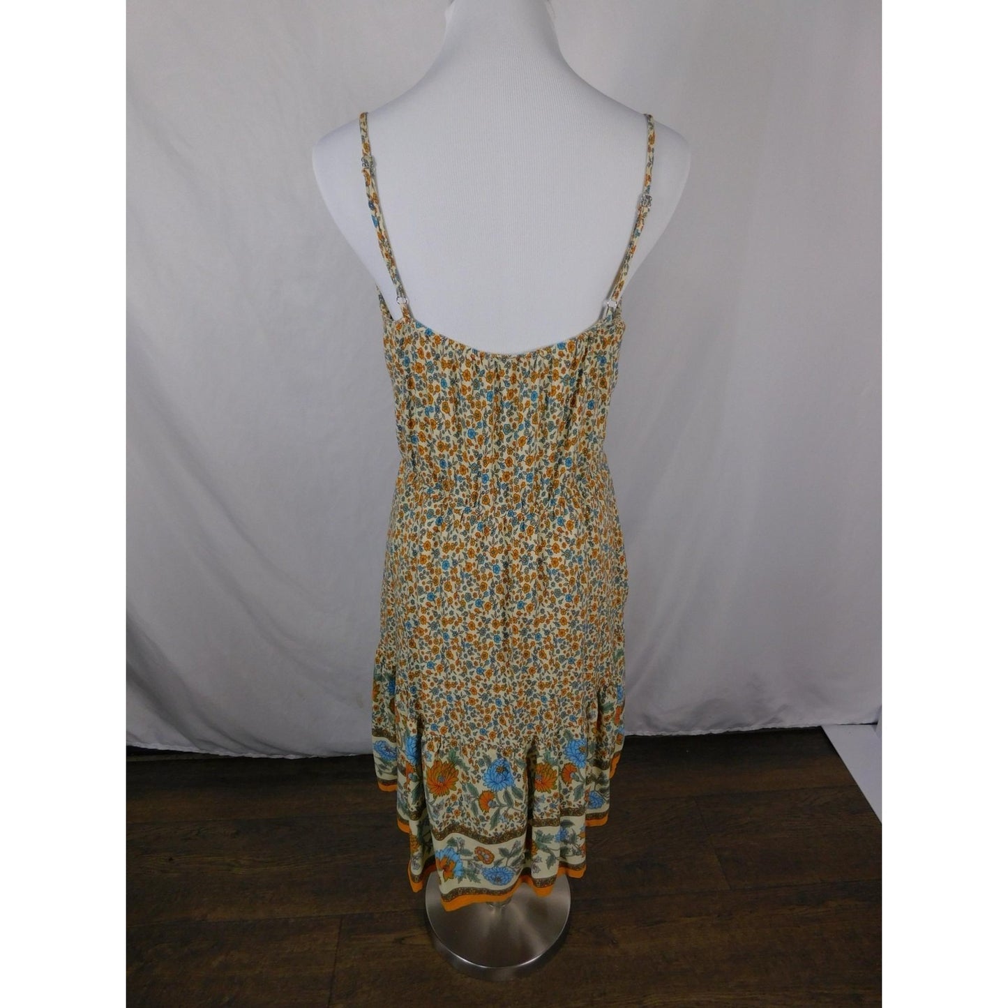 PRETTYGARDEN Floral Boho Midi Dress L - Button Front Tiered - Excellent