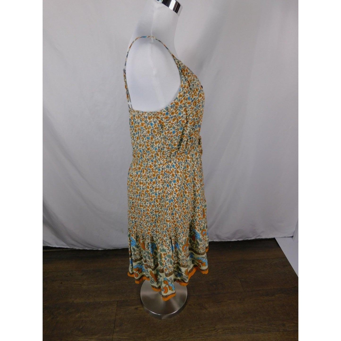 PRETTYGARDEN Floral Boho Midi Dress L - Button Front Tiered - Excellent