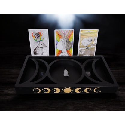 Mystical Moon Phase Tarot Card & Crystal Display Holder Handcrafted Wooden Altar Organizer
