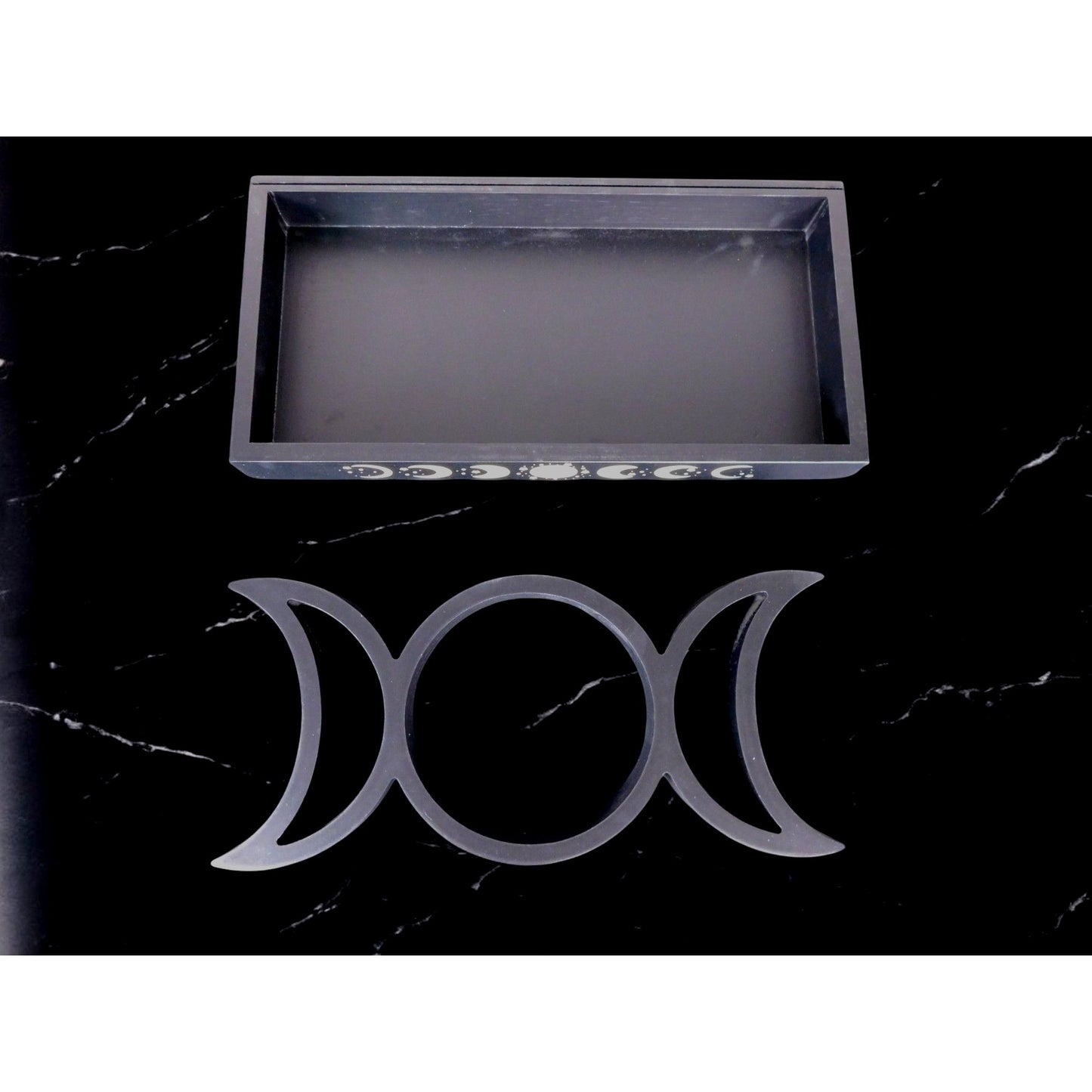 Mystical Moon Phase Tarot Card & Crystal Display Holder Handcrafted Wooden Altar Organizer