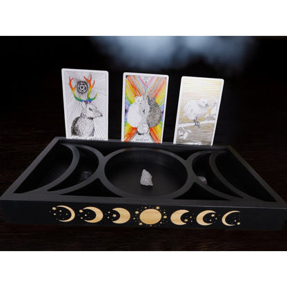 Mystical Moon Phase Tarot Card & Crystal Display Holder Handcrafted Wooden Altar Organizer