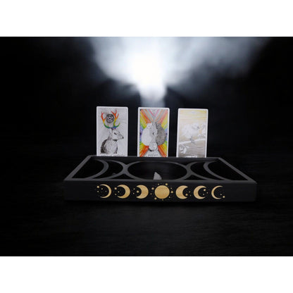 Mystical Moon Phase Tarot Card & Crystal Display Holder Handcrafted Wooden Altar Organizer