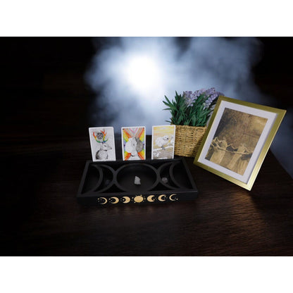Mystical Moon Phase Tarot Card & Crystal Display Holder Handcrafted Wooden Altar Organizer
