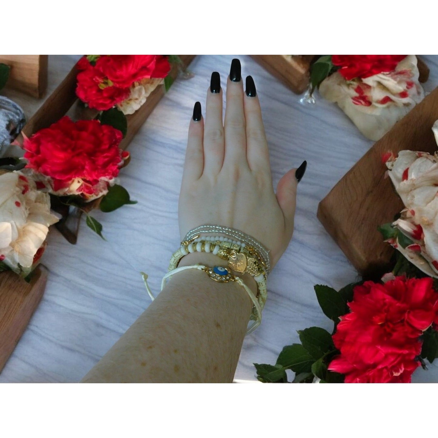 Boho Evil Eye Hamsa Beaded Bracelet Set - Adjustable - New - Witchcore Ethereal