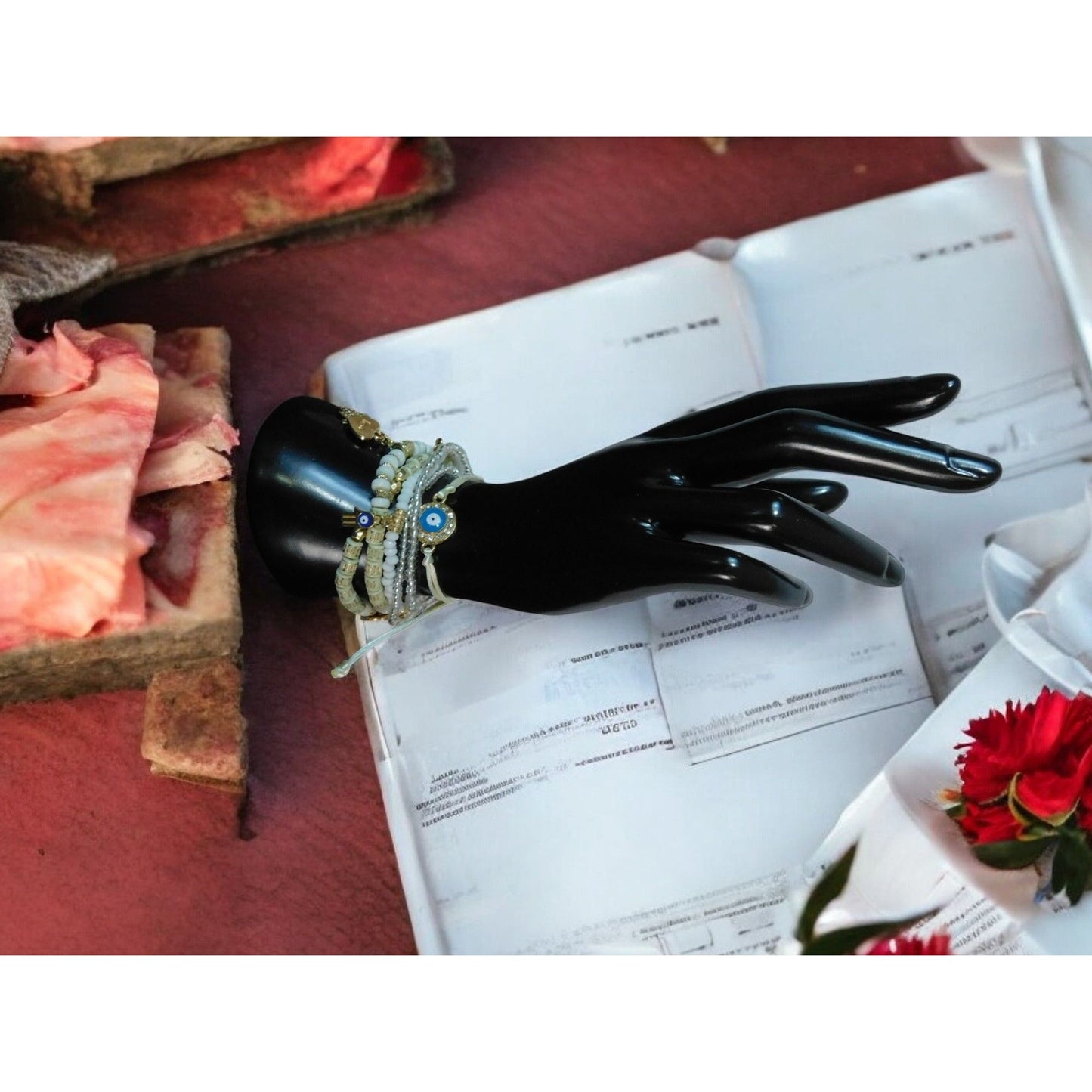 Boho Evil Eye Hamsa Beaded Bracelet Set - Adjustable - New - Witchcore Ethereal