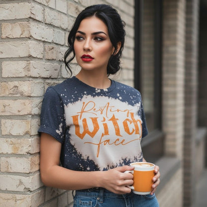 Resting Witch Face Tee – Bleach Dye Gildan Cotton – Size S – Excellent Condition
