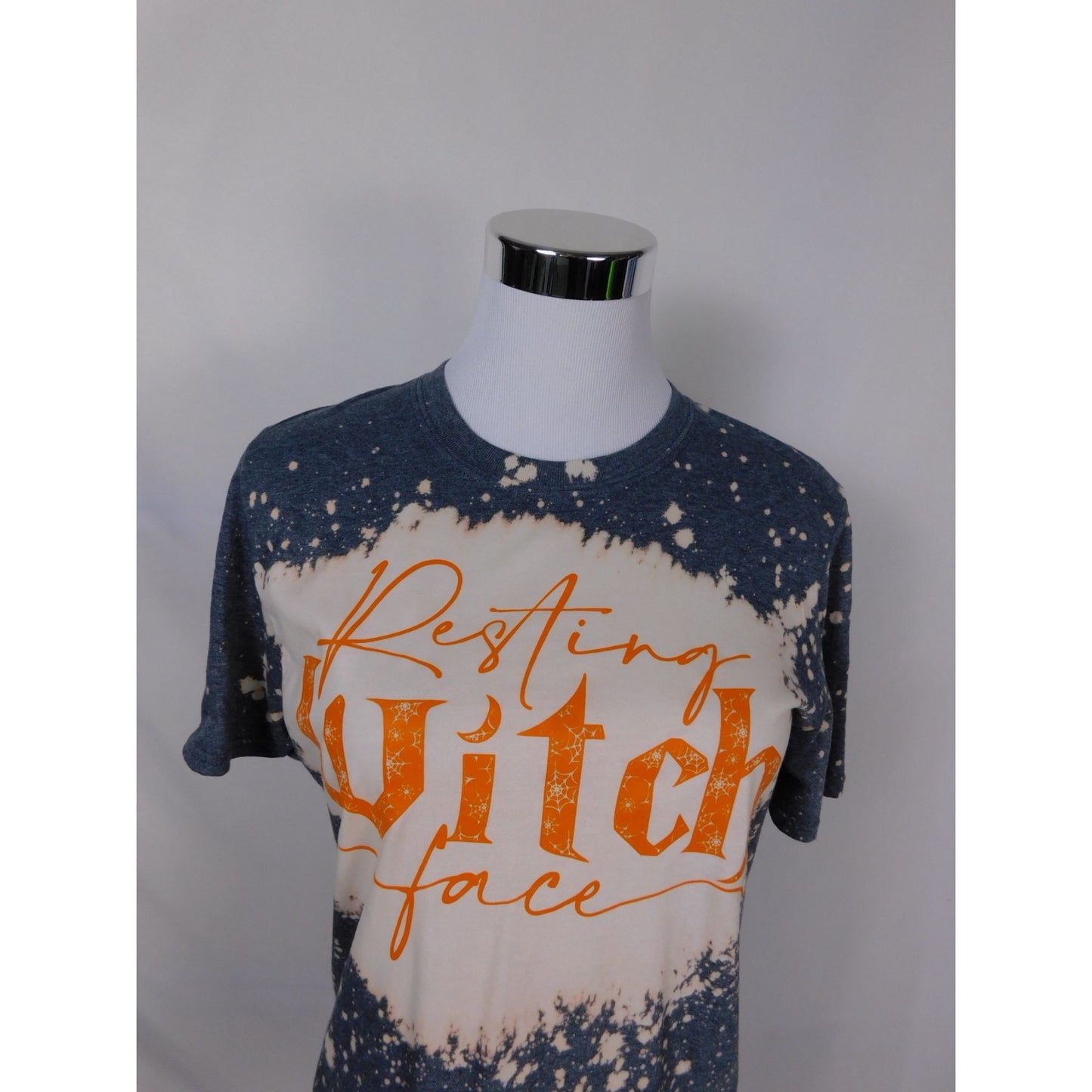 Resting Witch Face Tee – Bleach Dye Gildan Cotton – Size S – Excellent Condition