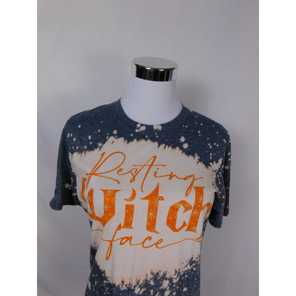 Resting Witch Face Tee – Bleach Dye Gildan Cotton – Size S – Excellent Condition