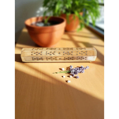 Wooden Incense Burner Box Holder Aromatherapy Cone Stick Storage Rustic Decor