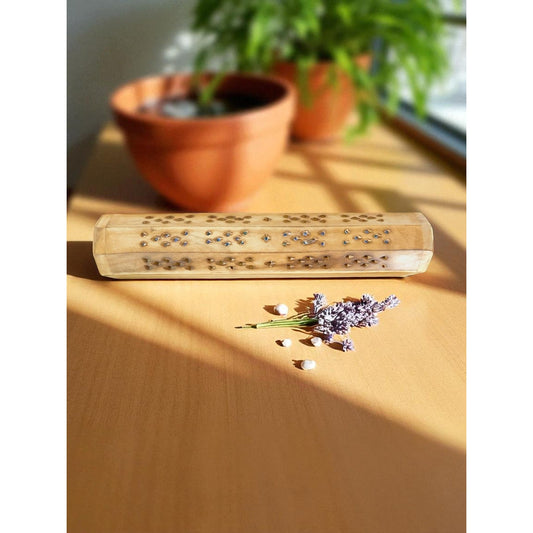 Wooden Incense Burner Box Holder Aromatherapy Cone Stick Storage Rustic Decor
