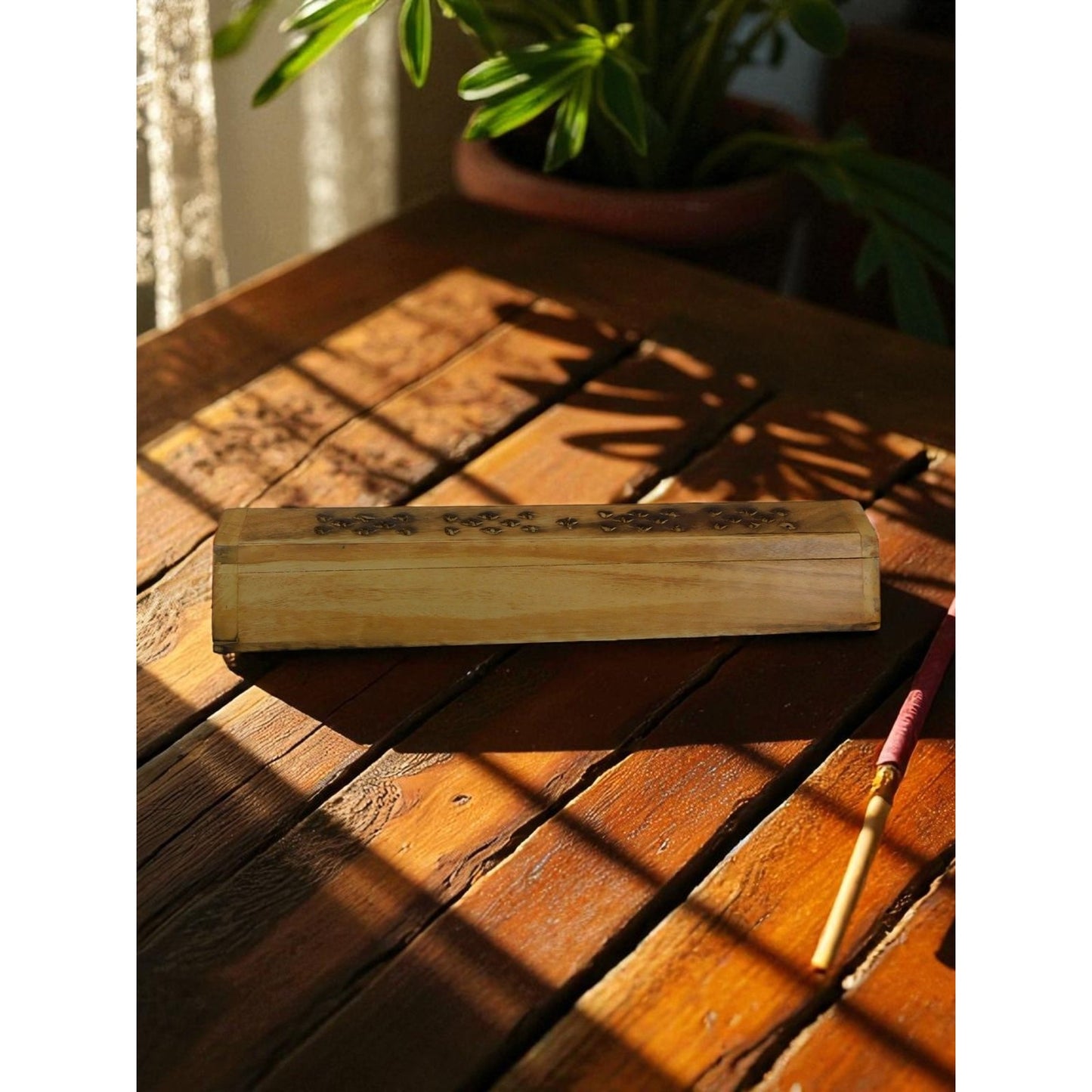 Wooden Incense Burner Box Holder Aromatherapy Cone Stick Storage Rustic Decor
