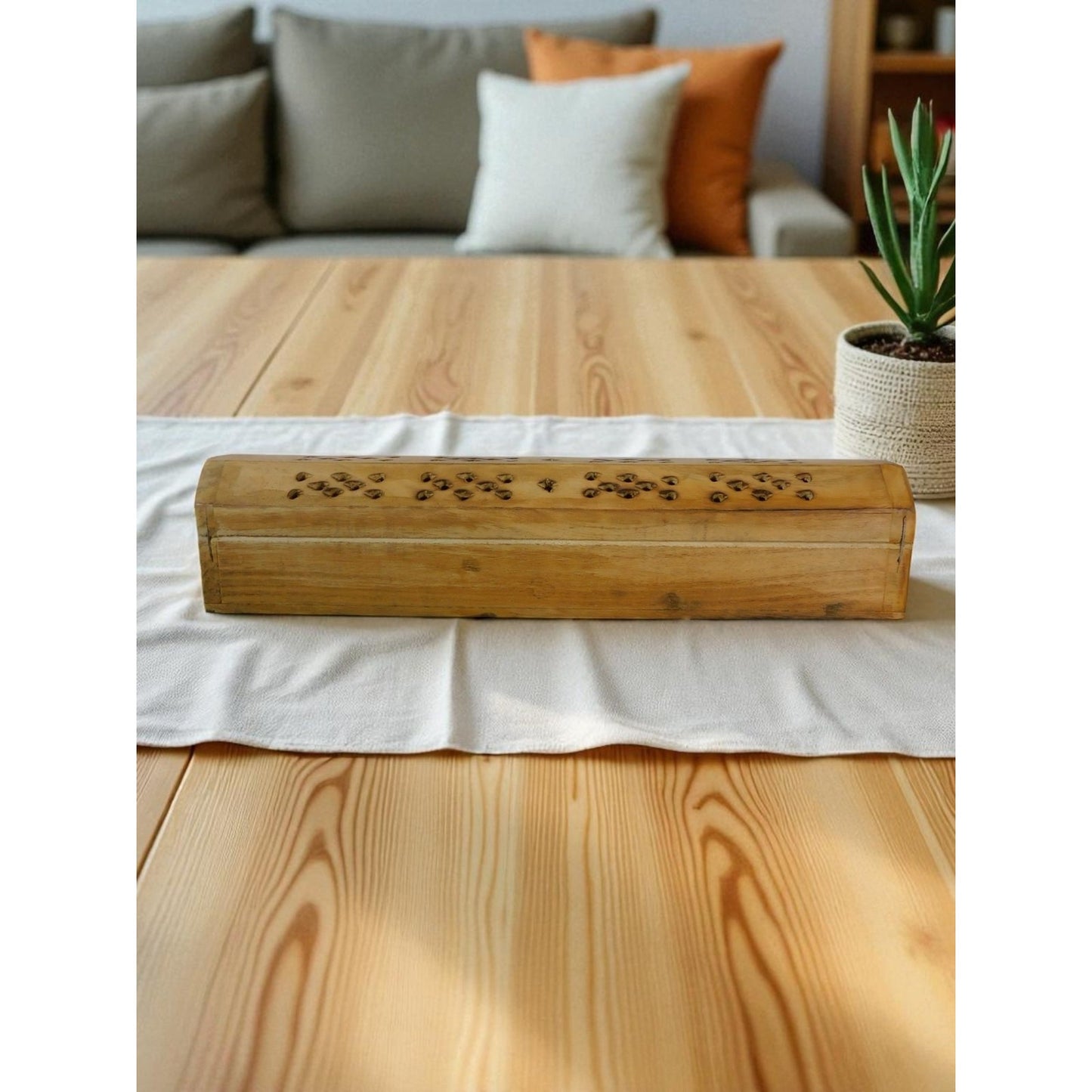 Wooden Incense Burner Box Holder Aromatherapy Cone Stick Storage Rustic Decor