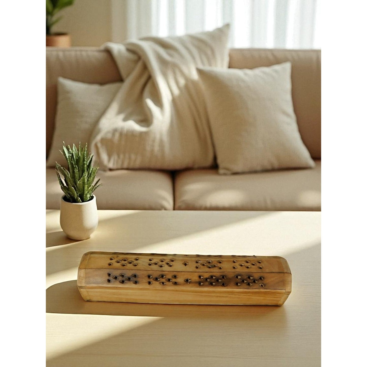 Wooden Incense Burner Box Holder Aromatherapy Cone Stick Storage Rustic Decor