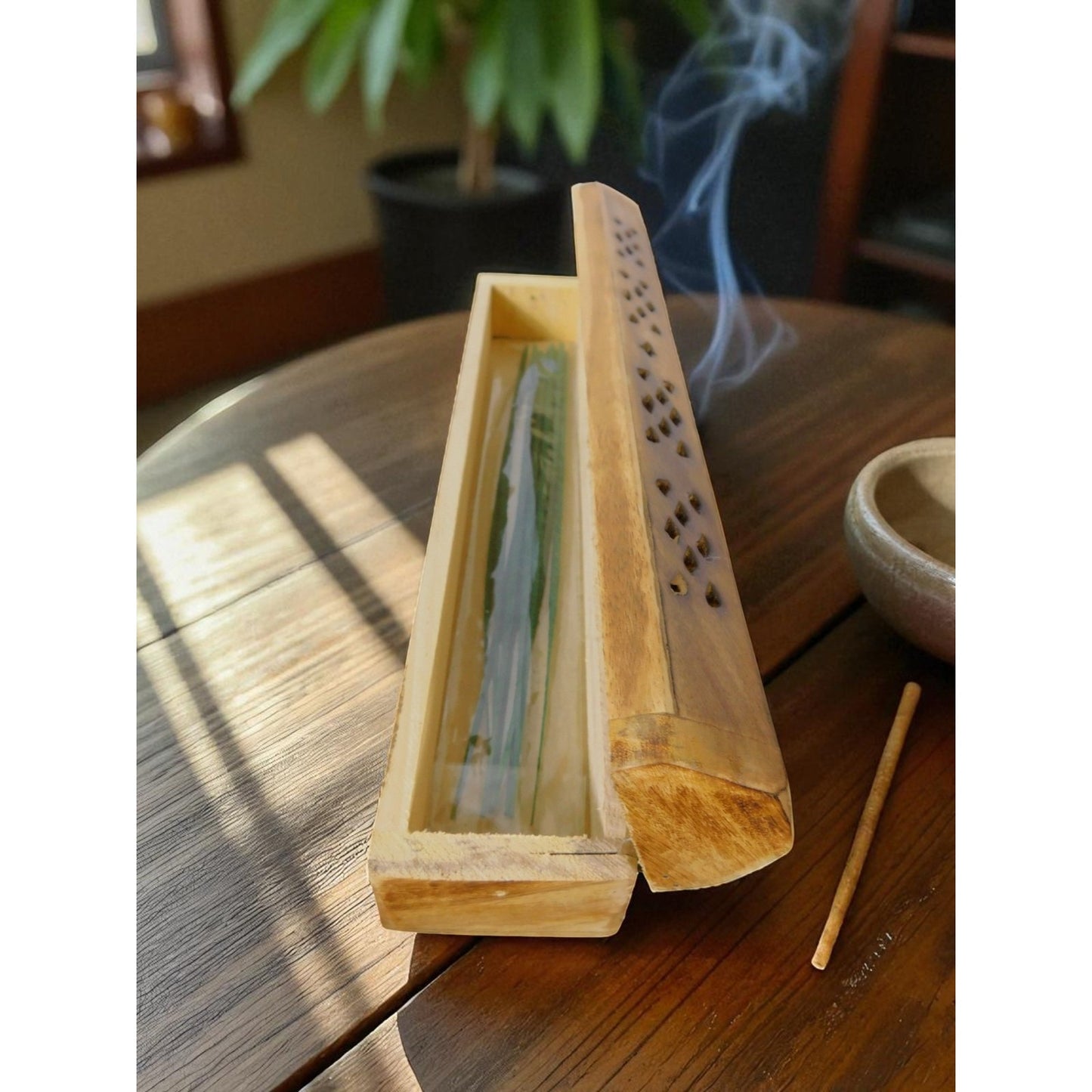 Wooden Incense Burner Box Holder Aromatherapy Cone Stick Storage Rustic Decor