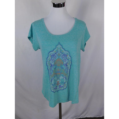 Lucky Brand Teal Medallion Graphic Tee Boho Witch M